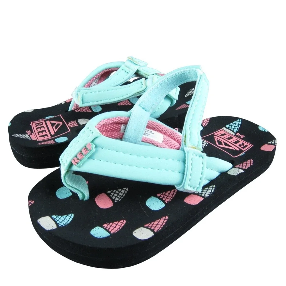 Reef Girls Flip Flop Size T 3-4 Medium Shoes Blue Synthetic Pull‎ On